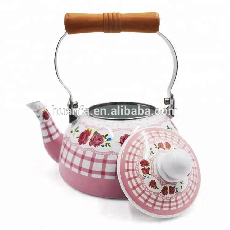 High-quality Vintage Enamel Tea Kettle Enamel Teapot with Cool Touch Porcelain Handle