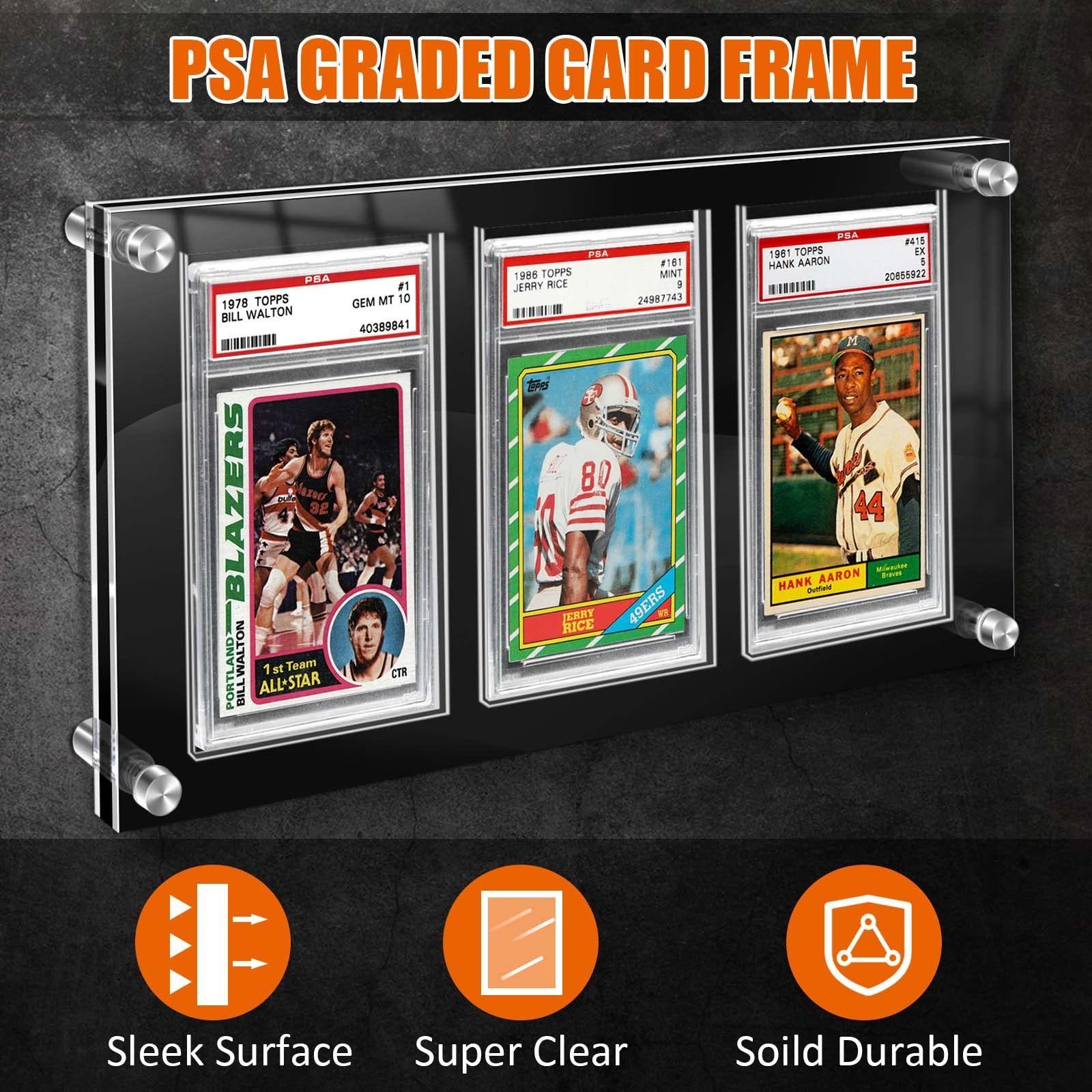 3 Slots Wall Mounted Trading Card Displaying Holder P SA Card Basketball Holder Acrylic Graded Cards Frame