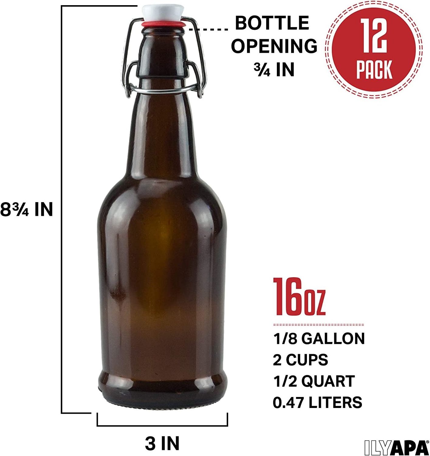 Amber 500ML 16oz  swing top growlers glass beer bottle