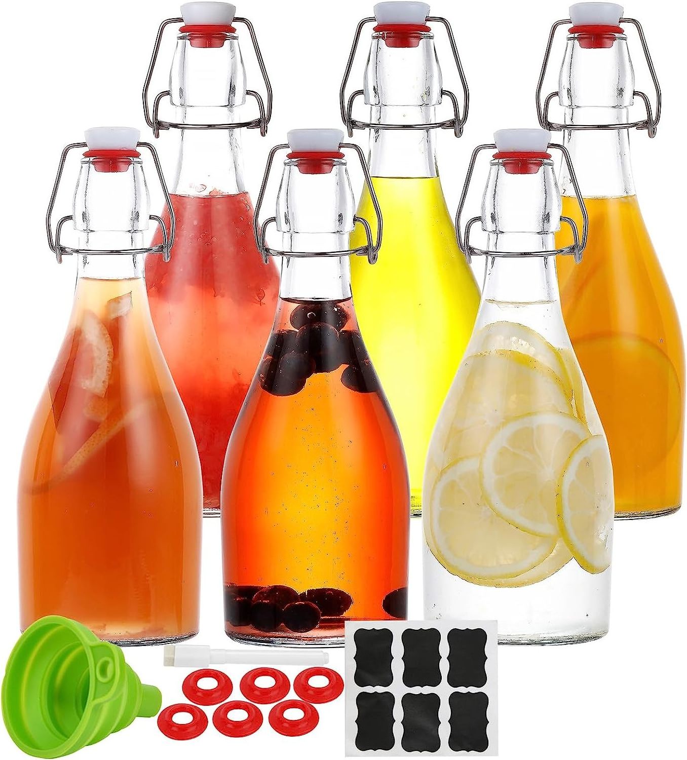 Swing Top Bottles 16 oz with Flip Airtight Lids for Second Fermentation, Limoncello, Kombucha, Water Kefir, Oil, Vinegar, Homema