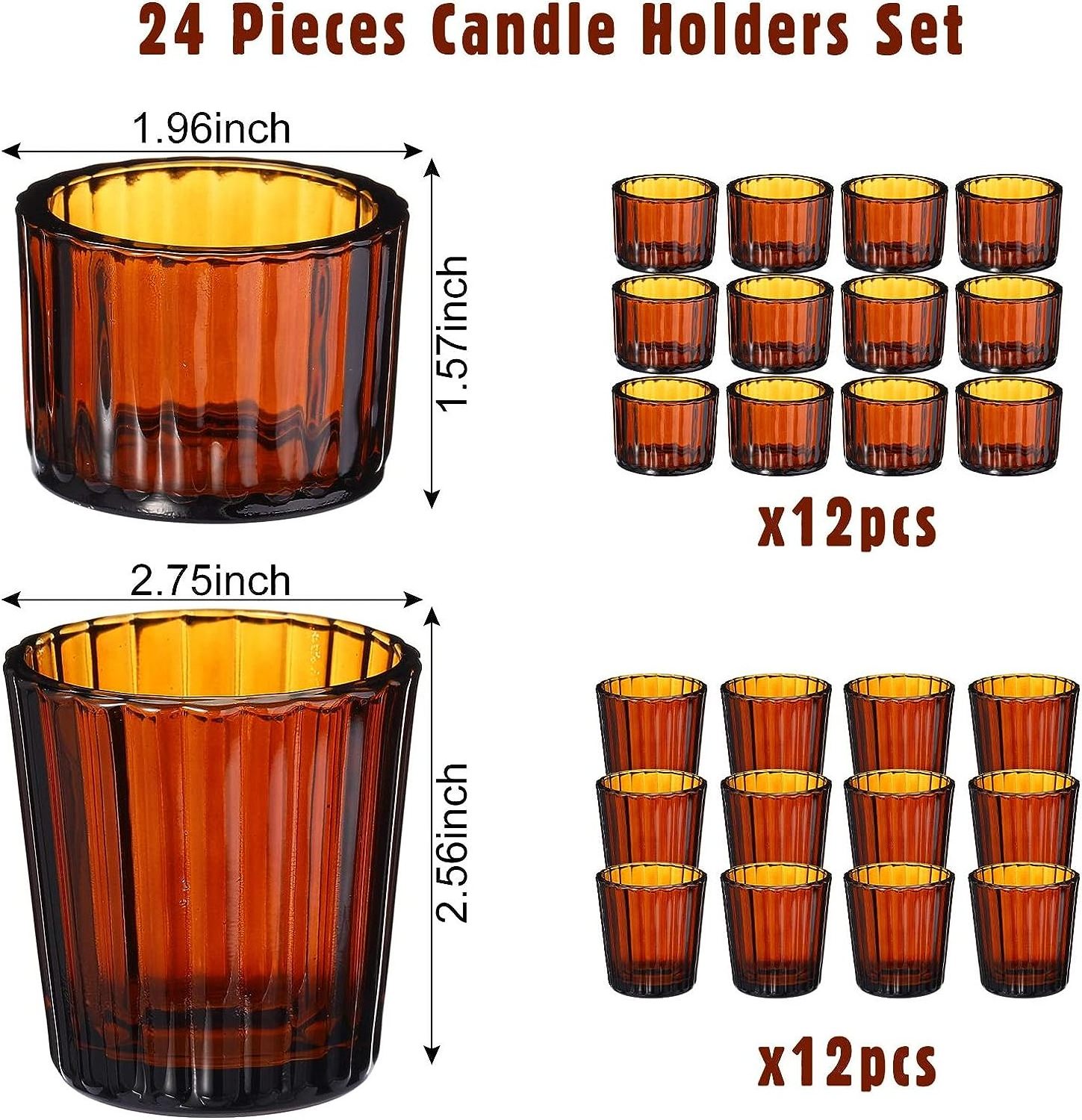 24 Pcs Amber Glass Candle Holder Vintage Votive Tea Light Candle Holder Bulk for Boho Fall Wedding Parties Decoration Dinner