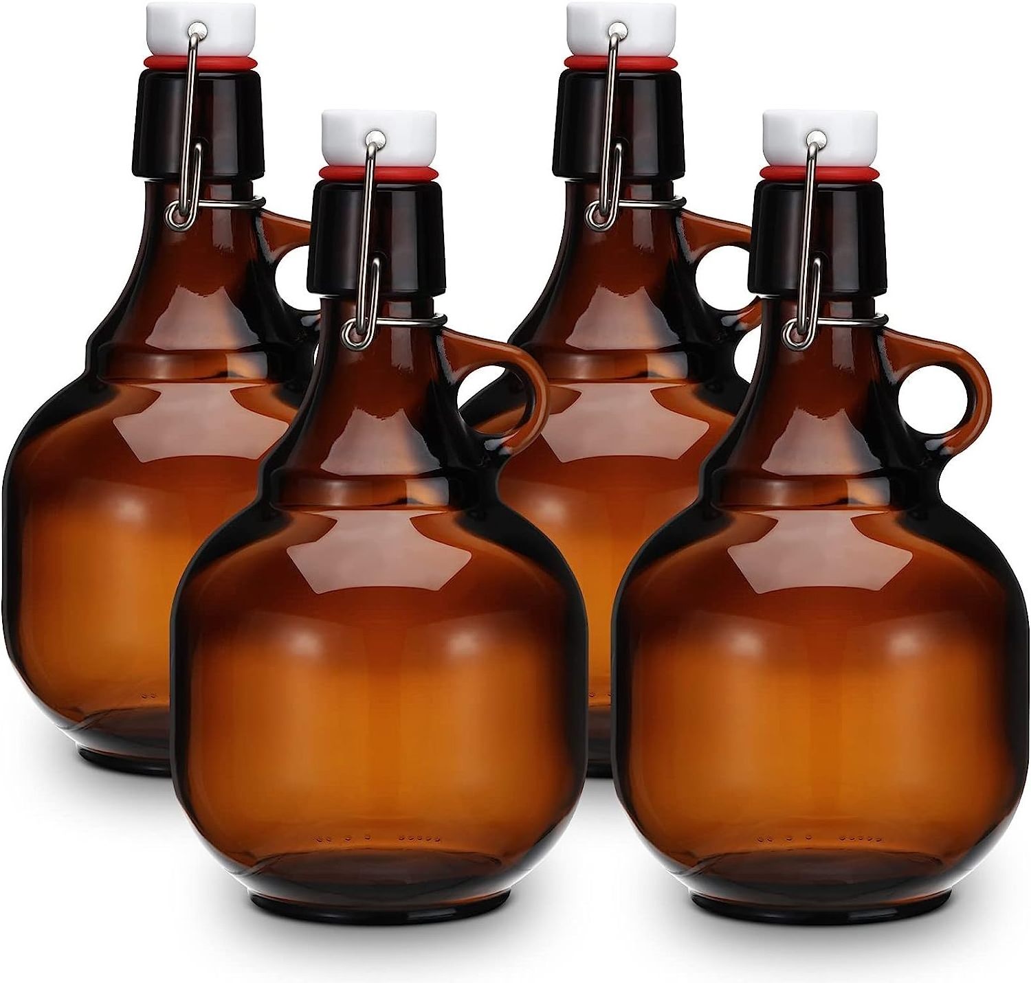 4 Pcs 34 oz Beer Bottles Amber Glass Bottles Gallon Glass Jar with Lid Glass Gallon Jugs Growlers for Beer Soda Cider Alcohol