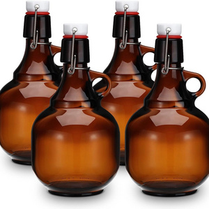 4 Pcs 34 oz Beer Bottles Amber Glass Bottles Gallon Glass Jar with Lid Glass Gallon Jugs Growlers for Beer Soda Cider Alcohol