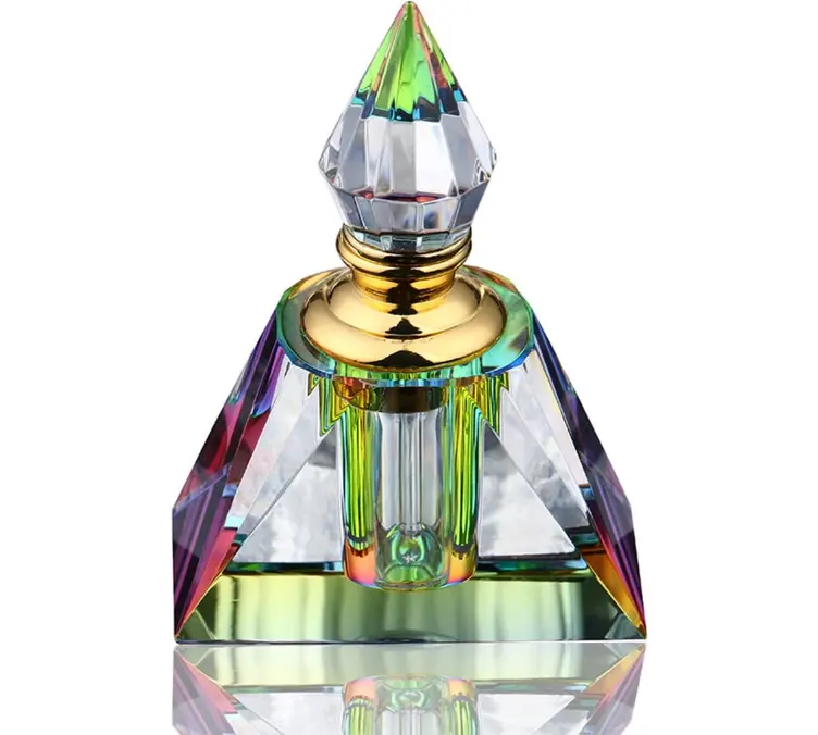 Colorful 3ml  Fancy Oud Perfume Bottle K9 Crystal Pyramid Shape Perfume Glass Bottle With Glass Stick Valentine Gift