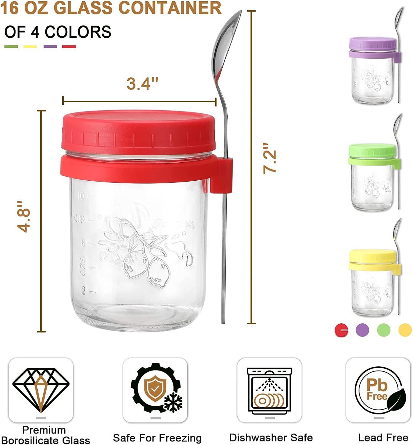 Overnight oatmeal cup 500ml breakfast cup portable glass salad jar airtight overnight yogurt cup oatmeal container