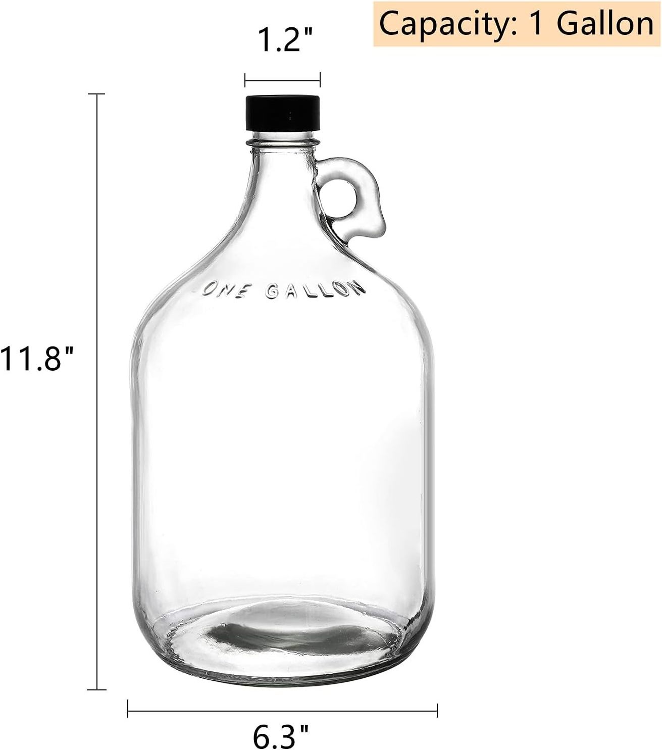 1 Gallon Glass Jugs, 128 OZ Large Fermenting Jug with Seal Lid, Wine Growler Carboy Bottle with Handle for Juice, Milk, Water,