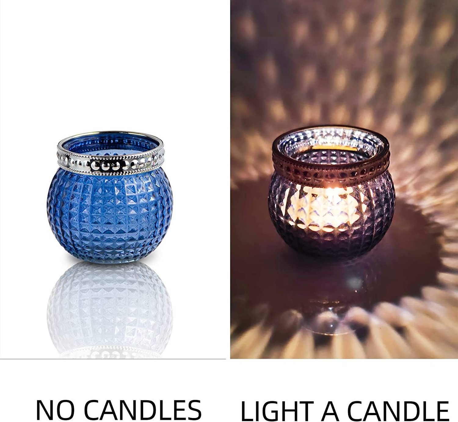 Small glass votives tealight candle holders mixed blue color candle glass jar container for home and wedding decoration