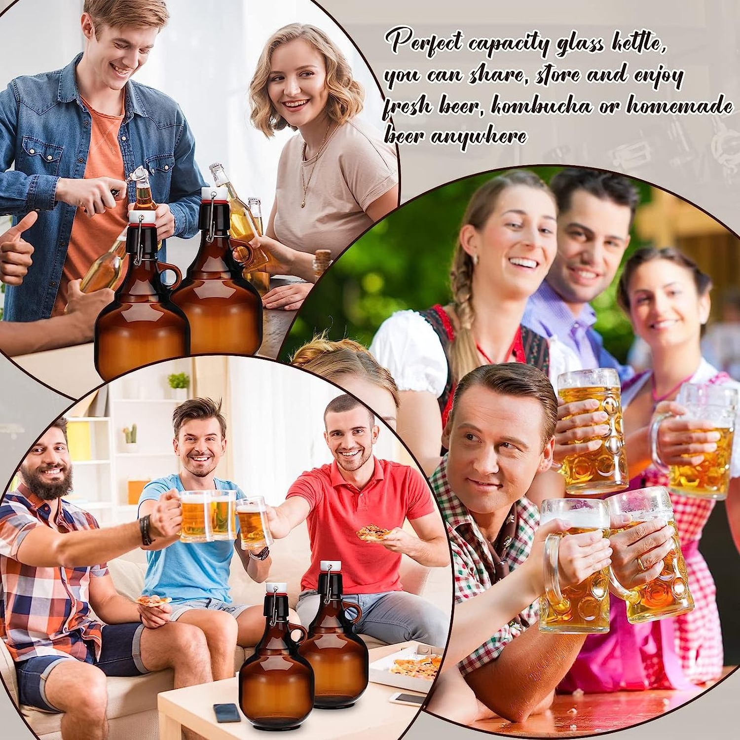 4 Pcs 34 oz Beer Bottles Amber Glass Bottles Gallon Glass Jar with Lid Glass Gallon Jugs Growlers for Beer Soda Cider Alcohol