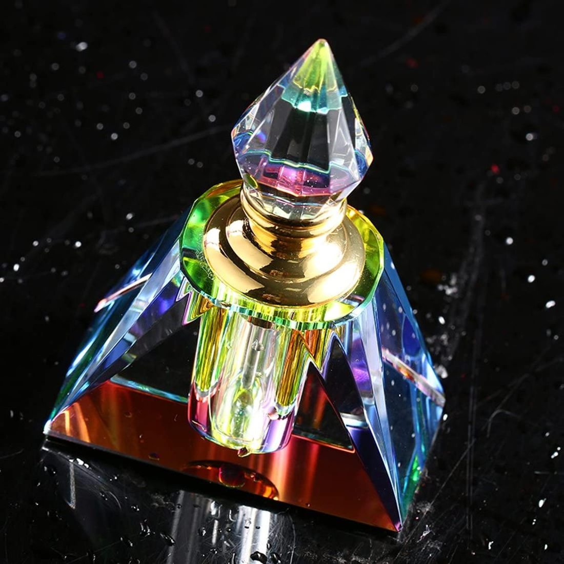 Colorful 3ml  Fancy Oud Perfume Bottle K9 Crystal Pyramid Shape Perfume Glass Bottle With Glass Stick Valentine Gift