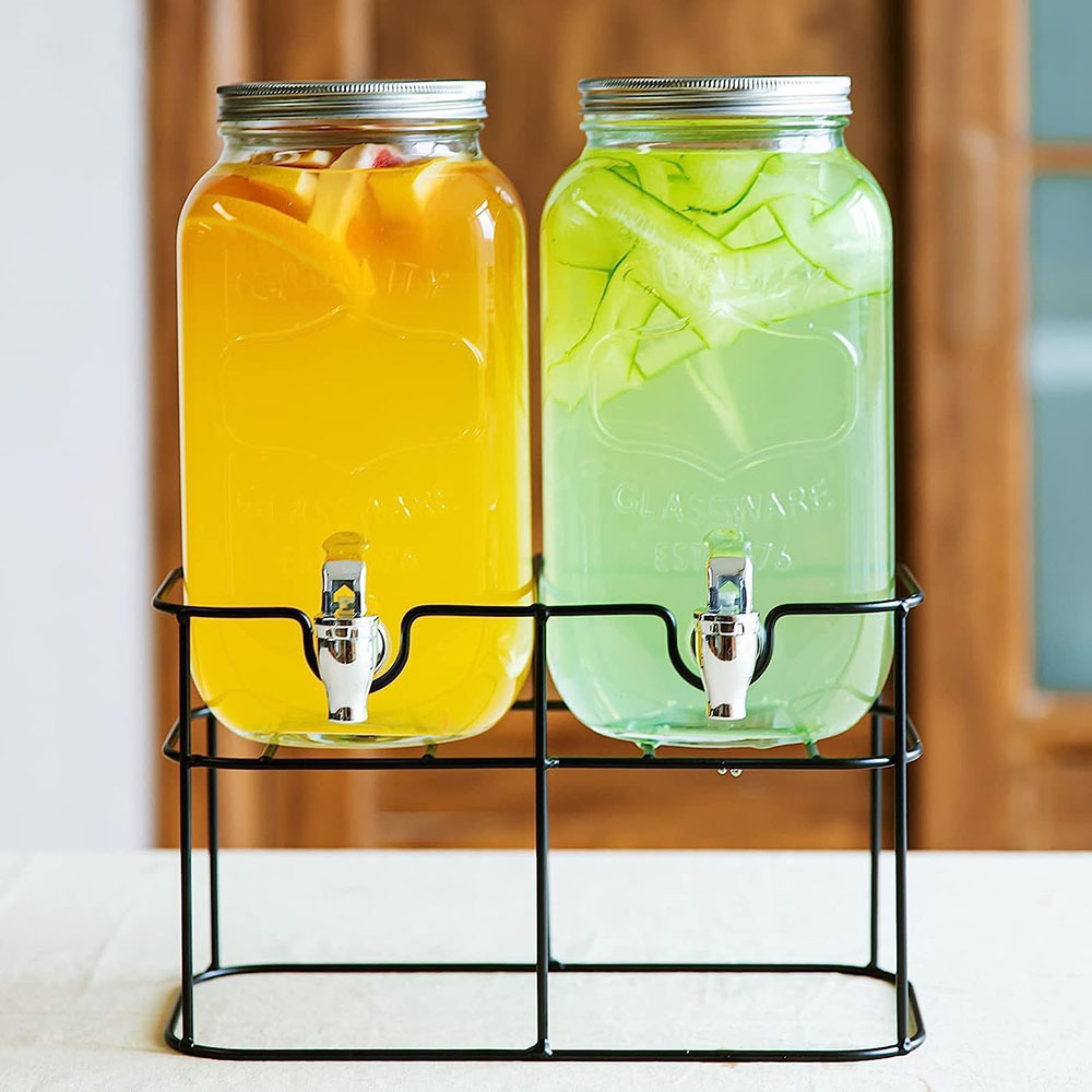 4L 8L Glass Infusion Yorkshire Mason Jar Juice Water Drink Beverage Lemonade Dispenser With Tap  2 Gallon 1Gallon