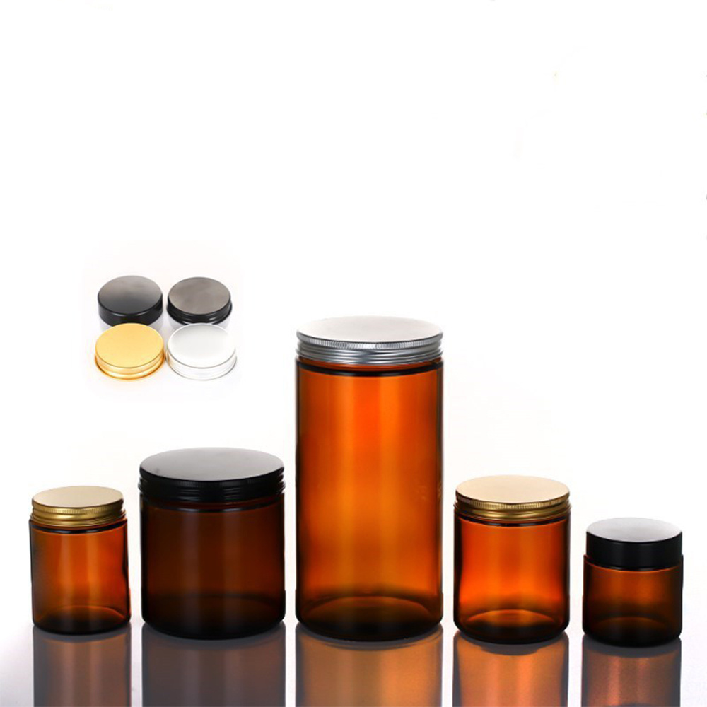 best selling 100ml 150ml 220ml 500/1000ml round shape transparent amber glass storage jar wedding home decor glass candle holder