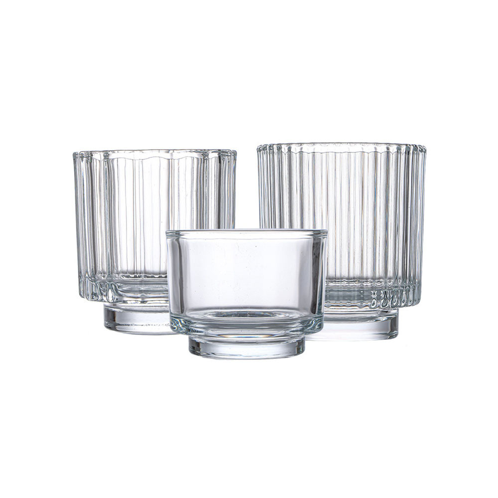 10oz Clear Stripe Glass Candle Jars With Lid And Packaging Custom Glass Candle Holders For Candle Making