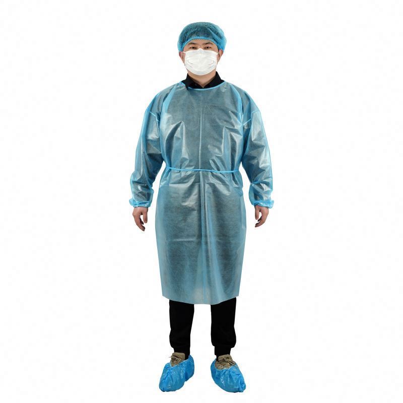 Disposable CPE PP SMS Gown apron with sleeves knitted rubber cuff, disposable cpe gown