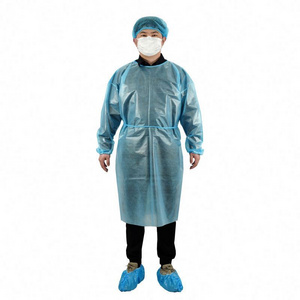 Disposable CPE PP SMS Gown apron with sleeves knitted rubber cuff, disposable cpe gown