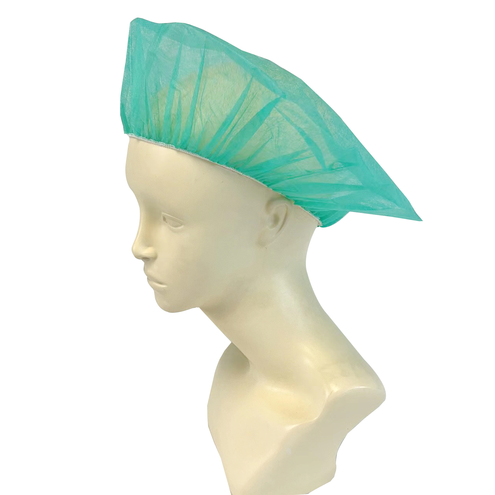 Disposable non-woven green  bouffant caps for laboratory use in hospital factories, directly sold by manufacturers