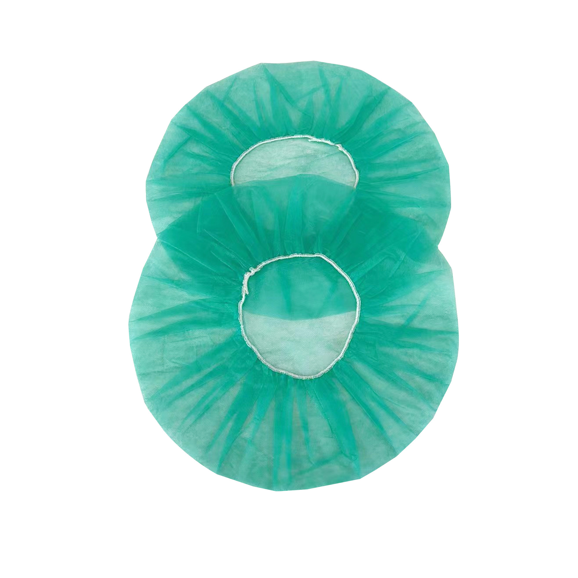 Disposable non-woven green  bouffant caps for laboratory use in hospital factories, directly sold by manufacturers