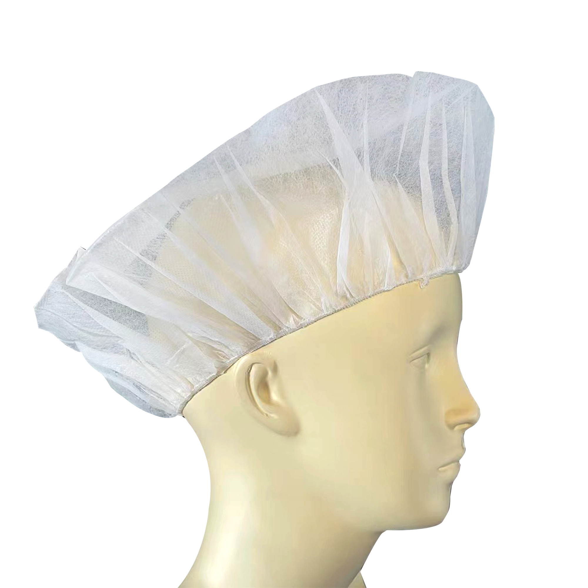 Disposable non-woven white  bouffant caps for laboratory use in hospital factories, directly sold by manufacturers