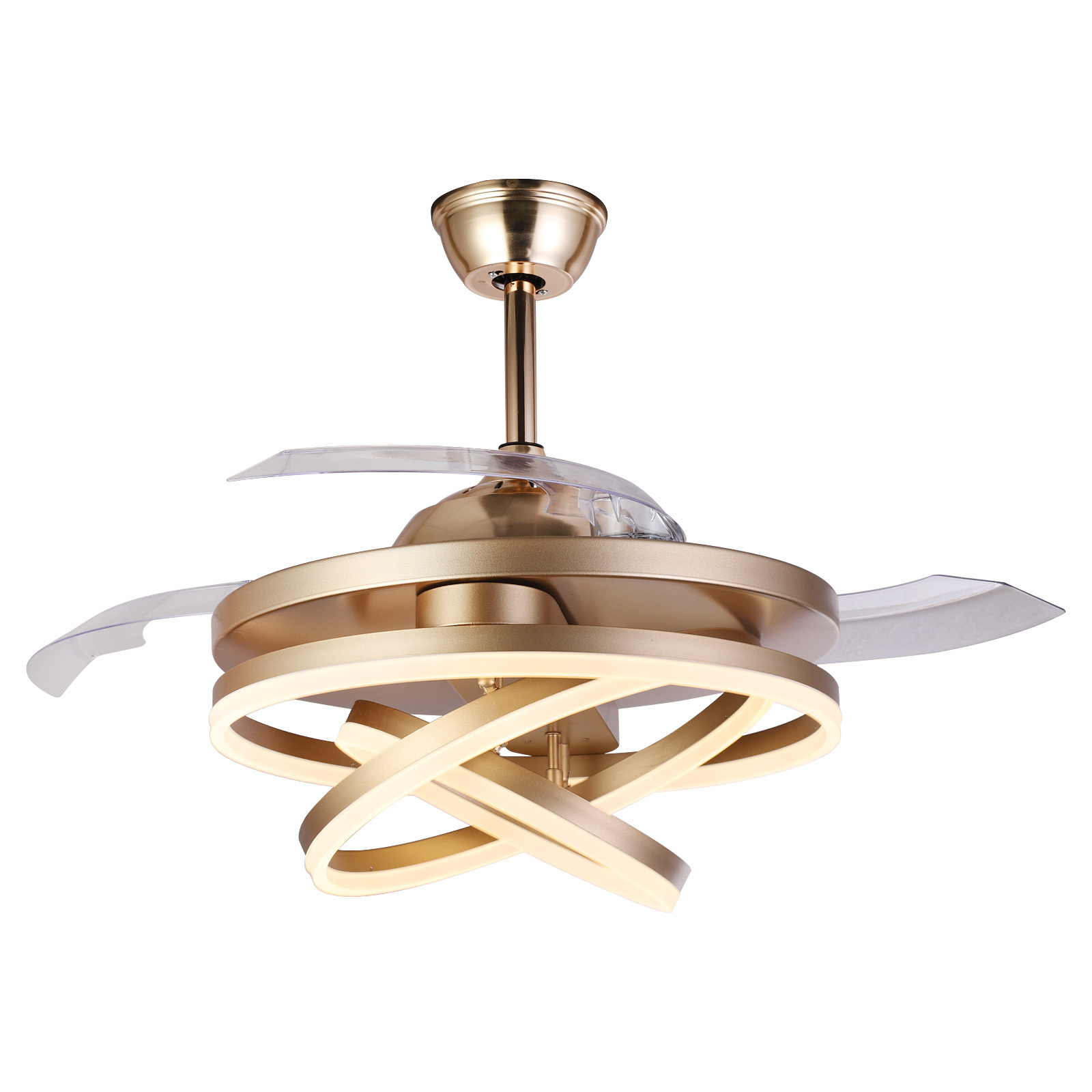 HC7816A GOLD   Modern 110V 220V Abs Blade Ceiling Fan With Lamp And Remote Led Chandelier Ceiling Fans Light