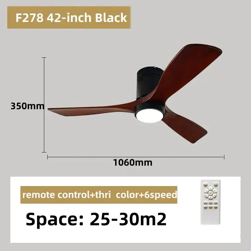 Modern minimalist restaurant wooden blade ceiling fans  48 inches/52 inches, remote control fan with LED ceiling light