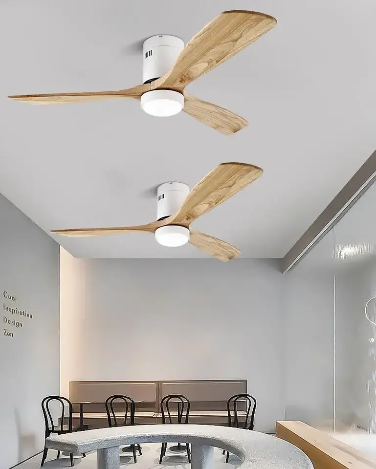 Modern minimalist restaurant wooden blade ceiling fans  48 inches/52 inches, remote control fan with LED ceiling light