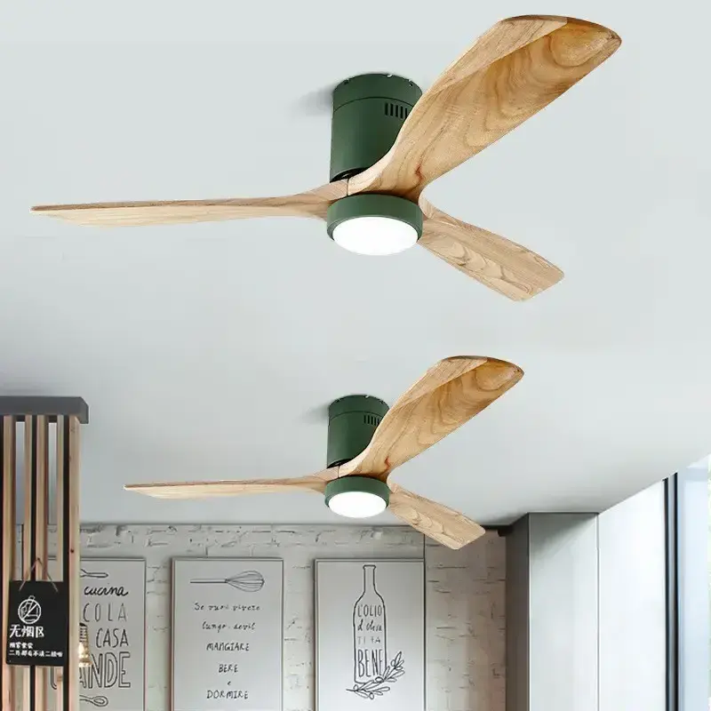 Modern minimalist restaurant wooden blade ceiling fans  48 inches/52 inches, remote control fan with LED ceiling light