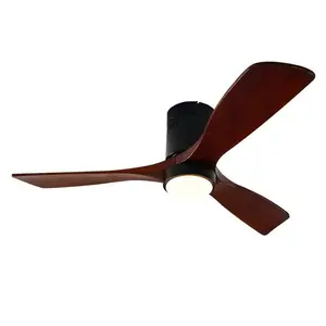 Modern minimalist restaurant wooden blade ceiling fans  48 inches/52 inches, remote control fan with LED ceiling light