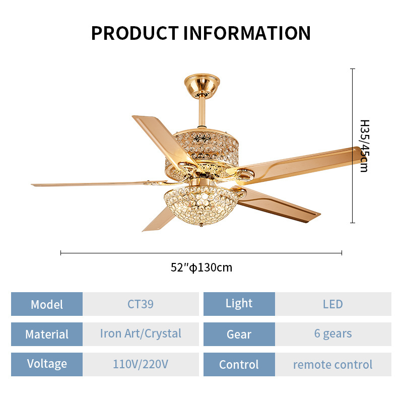 52 inch living room high quality pak ceiling fan light kit