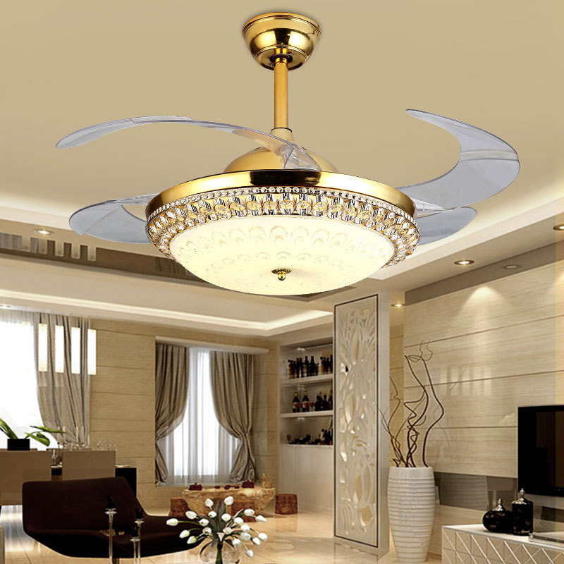 Ceiling Fan Light Invisible Fan Blades Ceiling Light Fixture with 36-watt LED Panel for Kitchen, Dining   Room, Living Room,Gold