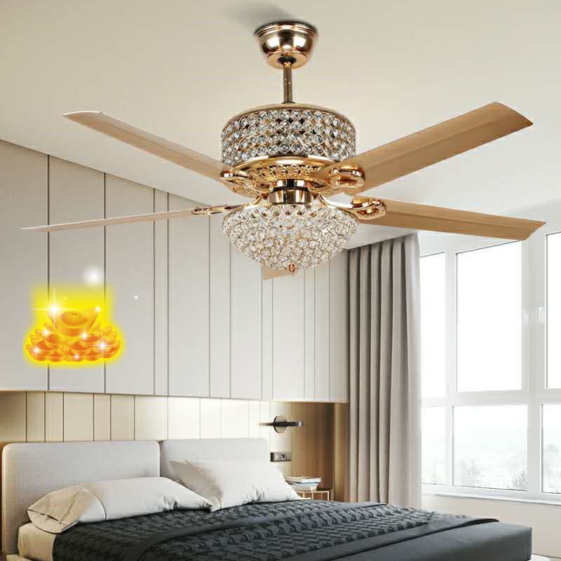 52 Silver Crystal Invisible Ceiling Fan Light with Remote Control 3 Color Changes LED Chandelier Fan Lamp