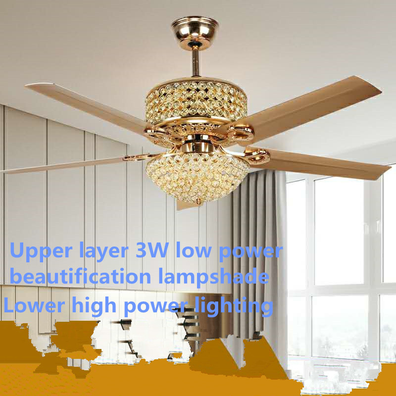 52 Silver Crystal Invisible Ceiling Fan Light with Remote Control 3 Color Changes LED Chandelier Fan Lamp