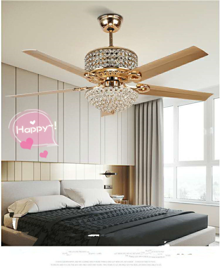 52 Silver Crystal Invisible Ceiling Fan Light with Remote Control 3 Color Changes LED Chandelier Fan Lamp