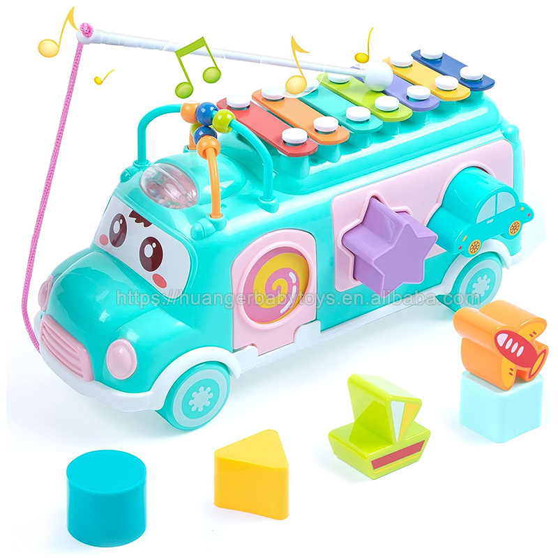 HUANGER Learning Educational Shape Piano KeyboardsBus School Toy Music Bus Toys