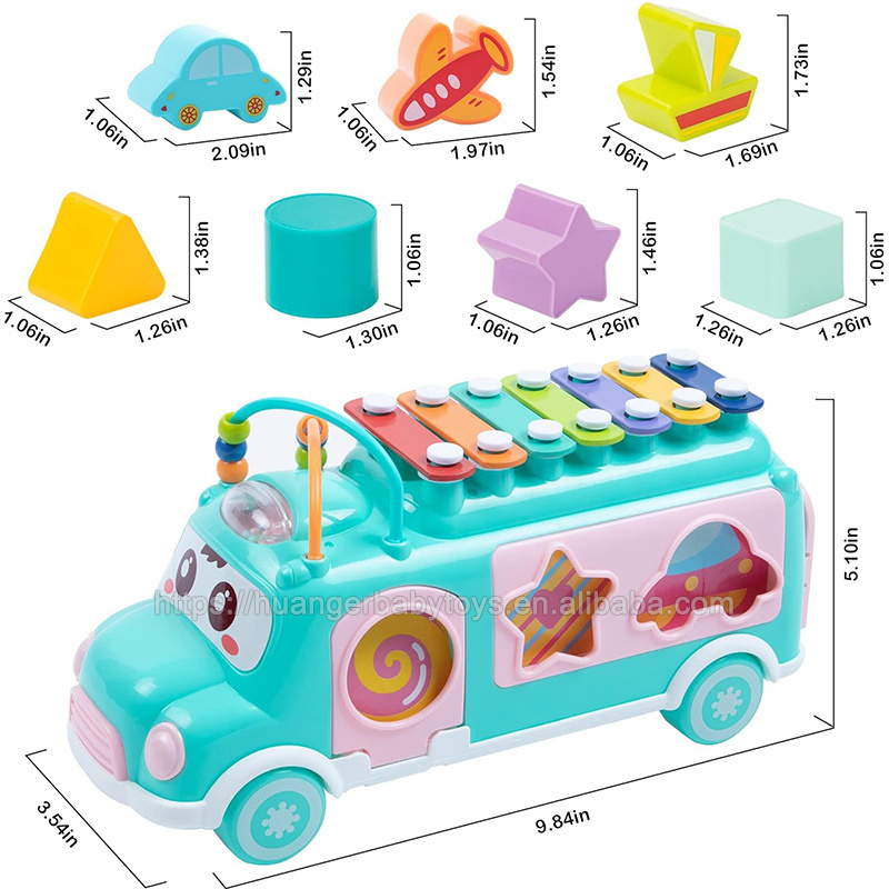 HUANGER Learning Educational Shape Piano KeyboardsBus School Toy Music Bus Toys