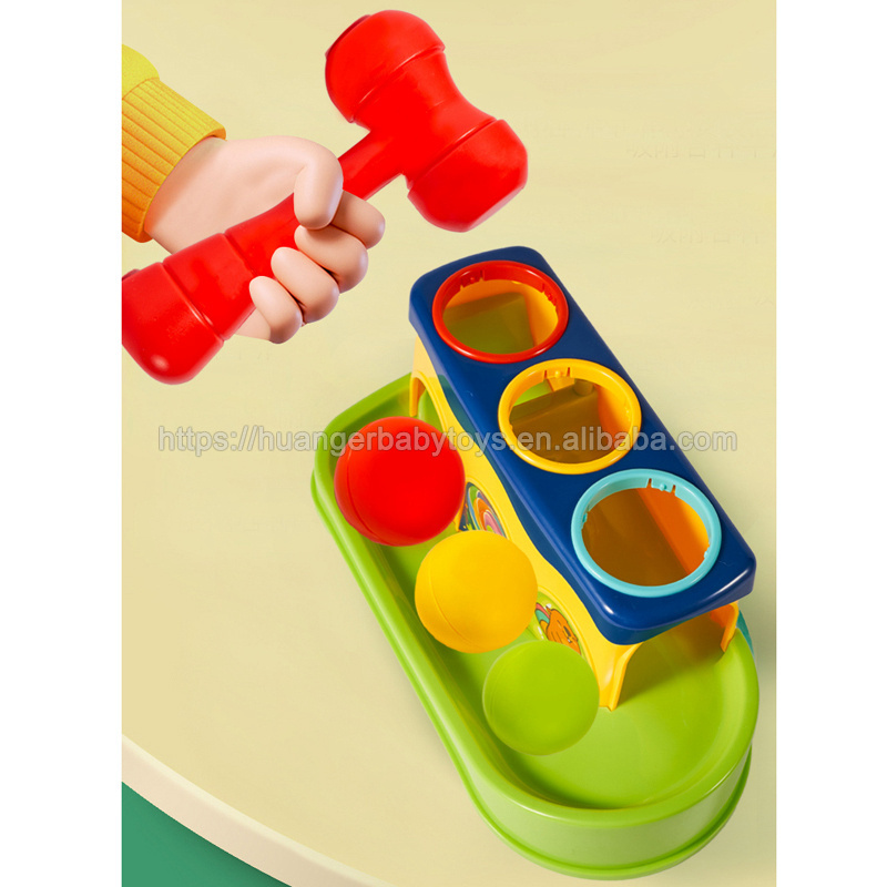 Huanger Knock Color Ball Toy Piling Platform Plastic Hammer Educational Hammer Knock Color Ball Toy Hammer And Ball Drop Toys