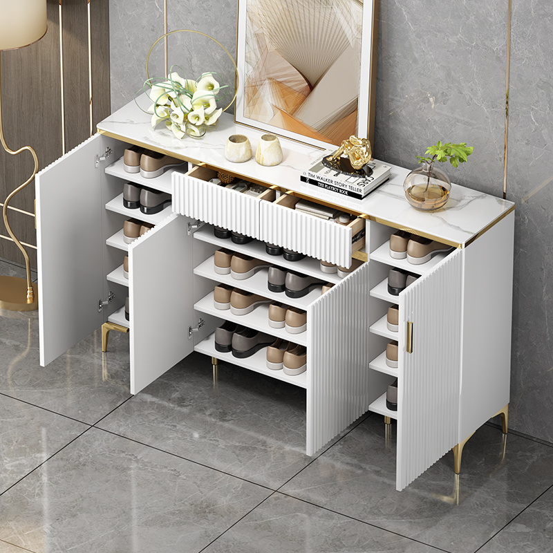 Factory customizable luxury paint shoe rack cabinet white gold high quality expandable clothes stands shoe racks in living room