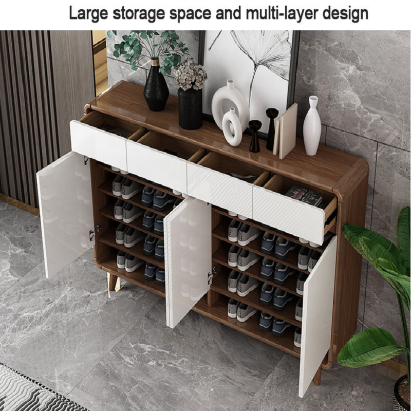 Modern light luxury shoe storage cabinet multifunctional solid wood shoe rack living room shoe rack with door cabinet