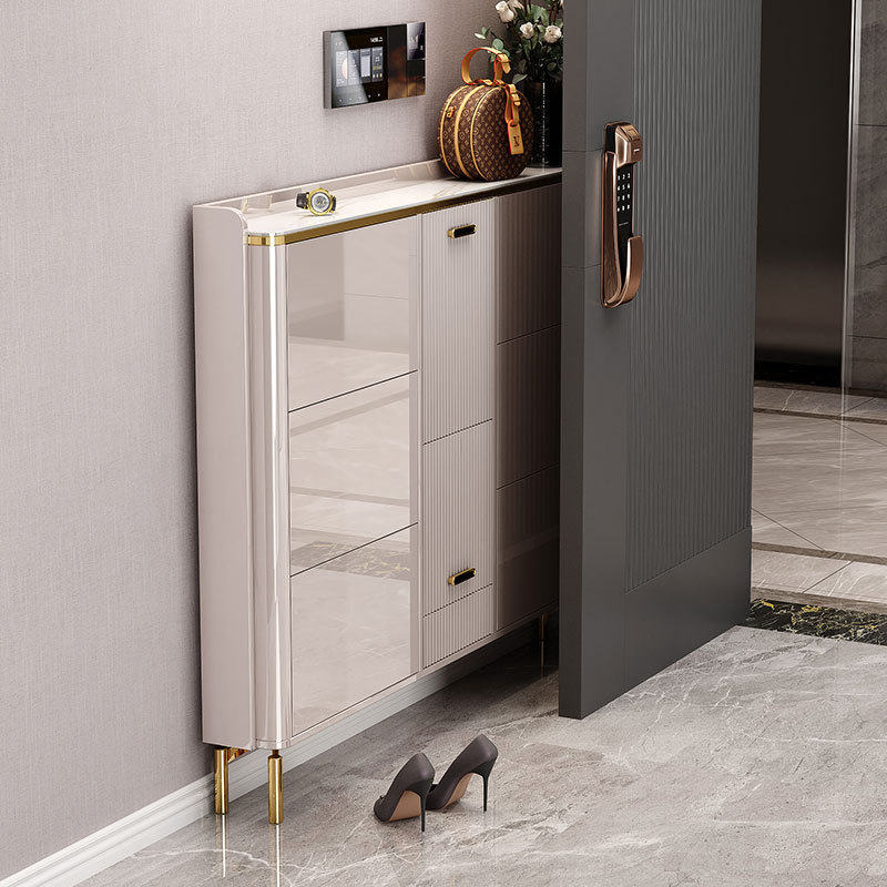 Modern and simple entry cabinet Light luxury and ultra-thin flip bucket shoe cabinet with shoe stool Household storage cabinet