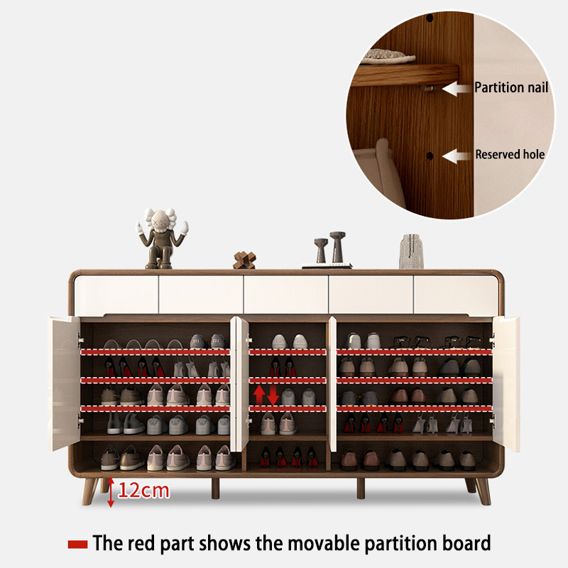 Modern Luxury Thin Walnut Large Shoes Rack Cabinet Storage With Stool Wooden Furniture For Entryways Cabinet