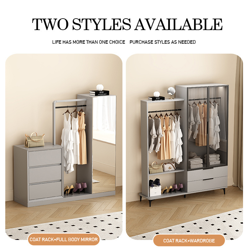 Modern Grey Living Room Furniture Coat Rack With Drawers And Mirror Hallstand Clothes Tree Factory