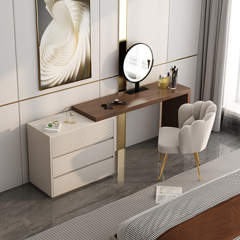 Customized French Style Vanity Makeup Table White Dressing Table Mirrored Dresser For Bedroom Bedroom