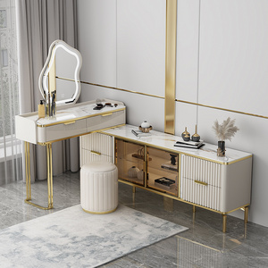 Modern gold legs dresser table Light Luxury makeup table Bedroom Furniture Marble dressing table with mirror and drawers