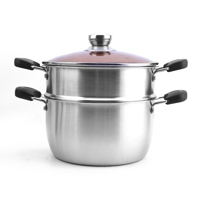 Double Wall Stainless Steel Soup Pot Cookware Two Layer 24cm Food Steamer Casserole Pot