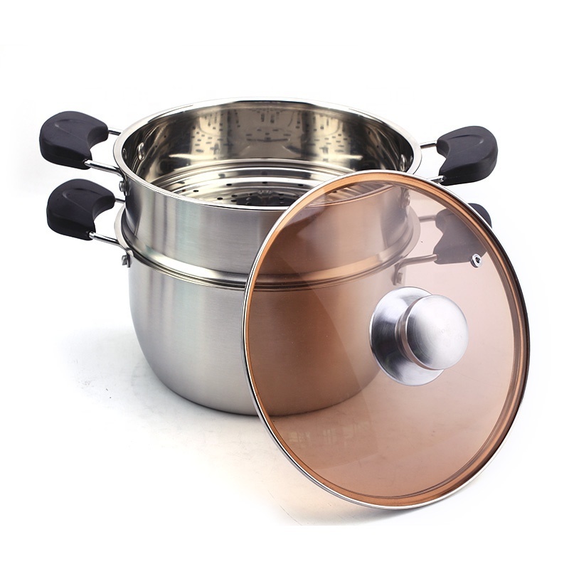 Double Wall Stainless Steel Soup Pot Cookware Two Layer 24cm Food Steamer Casserole Pot