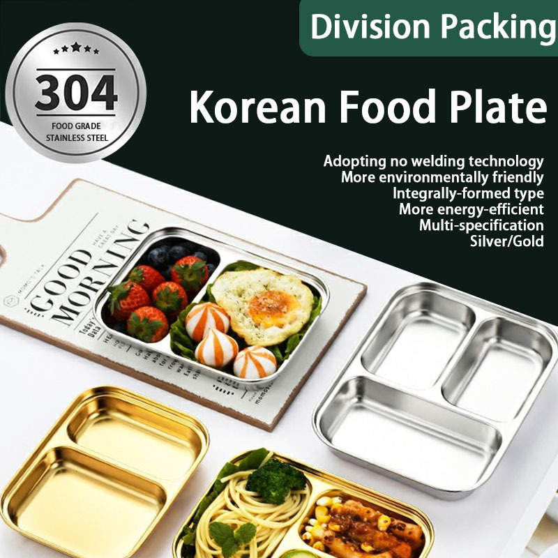 Hot Sale Korean Stainless Steel Divided Plates Silver Babies Tray Dinnerware Catering Party Dishes