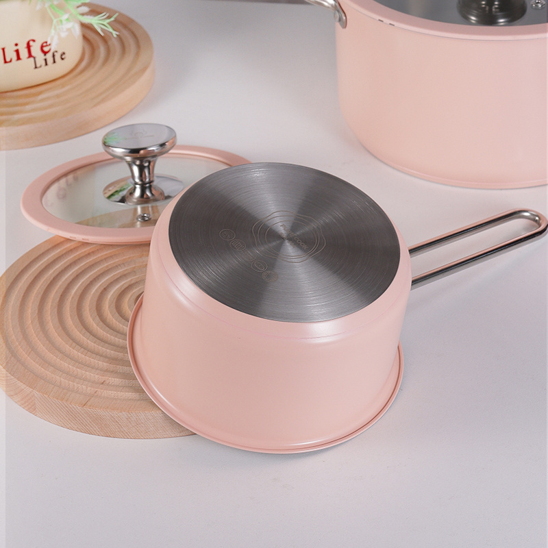 Purecook New Designer Korean Style 4 Pcs Durable Ceramic Paint Kitchen Induction Stainless Steel Cookware Sets Cooking Pot Set