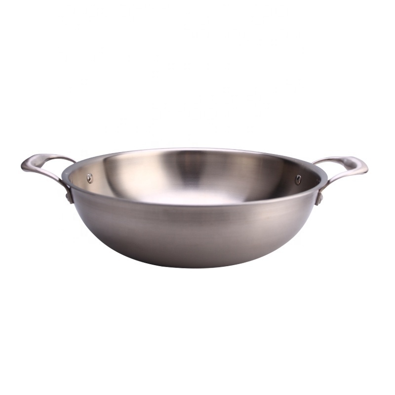 Double side handle stainless steel wok fry pan for cooking