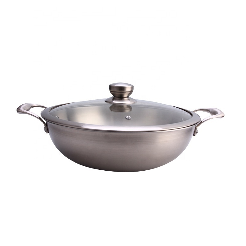 Double side handle stainless steel wok fry pan for cooking