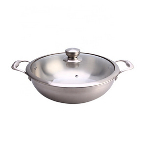 Double side handle stainless steel wok fry pan for cooking