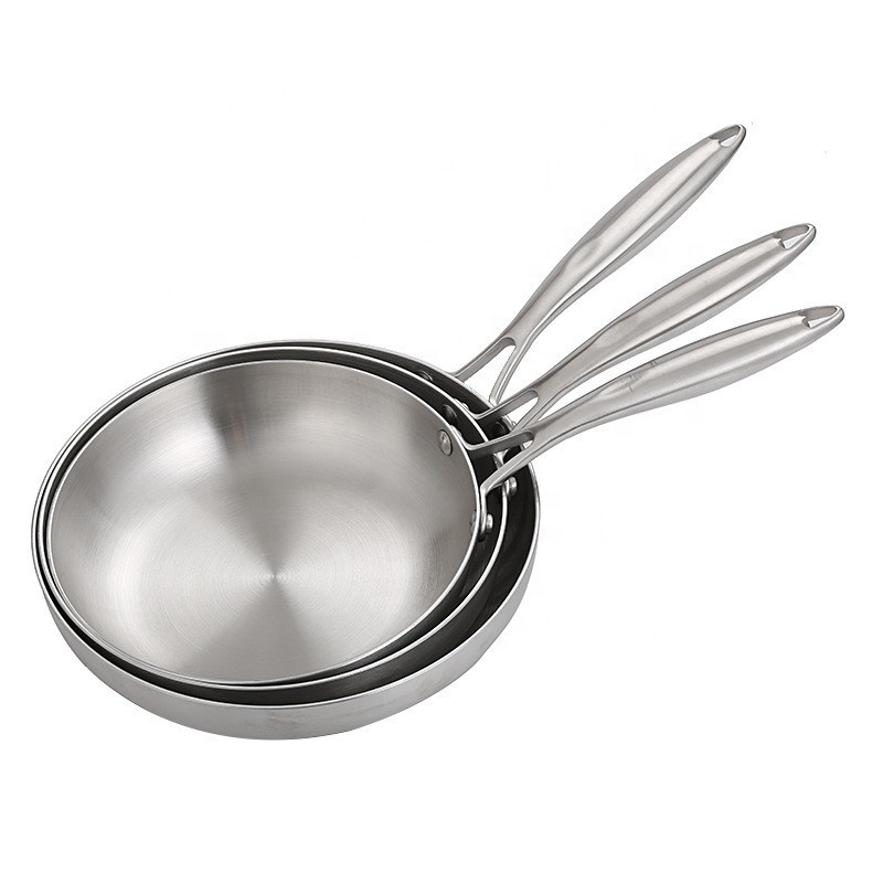 Non stick pans cookware tri ply fry stainless steel pan with solid handle