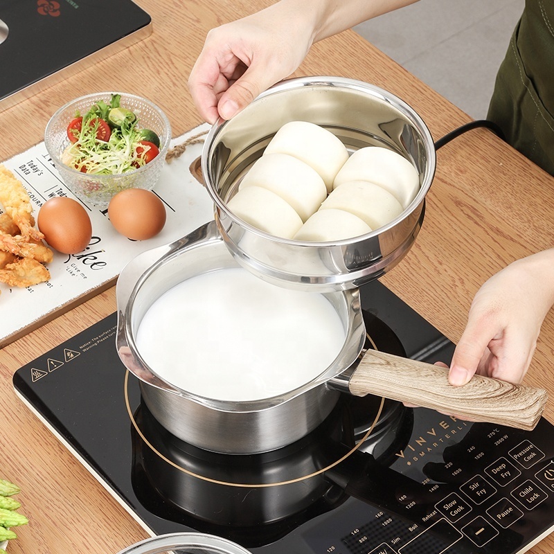 Hot selling 304 stainless steel milk boiling pot kitchenware steamer pot with glass lid